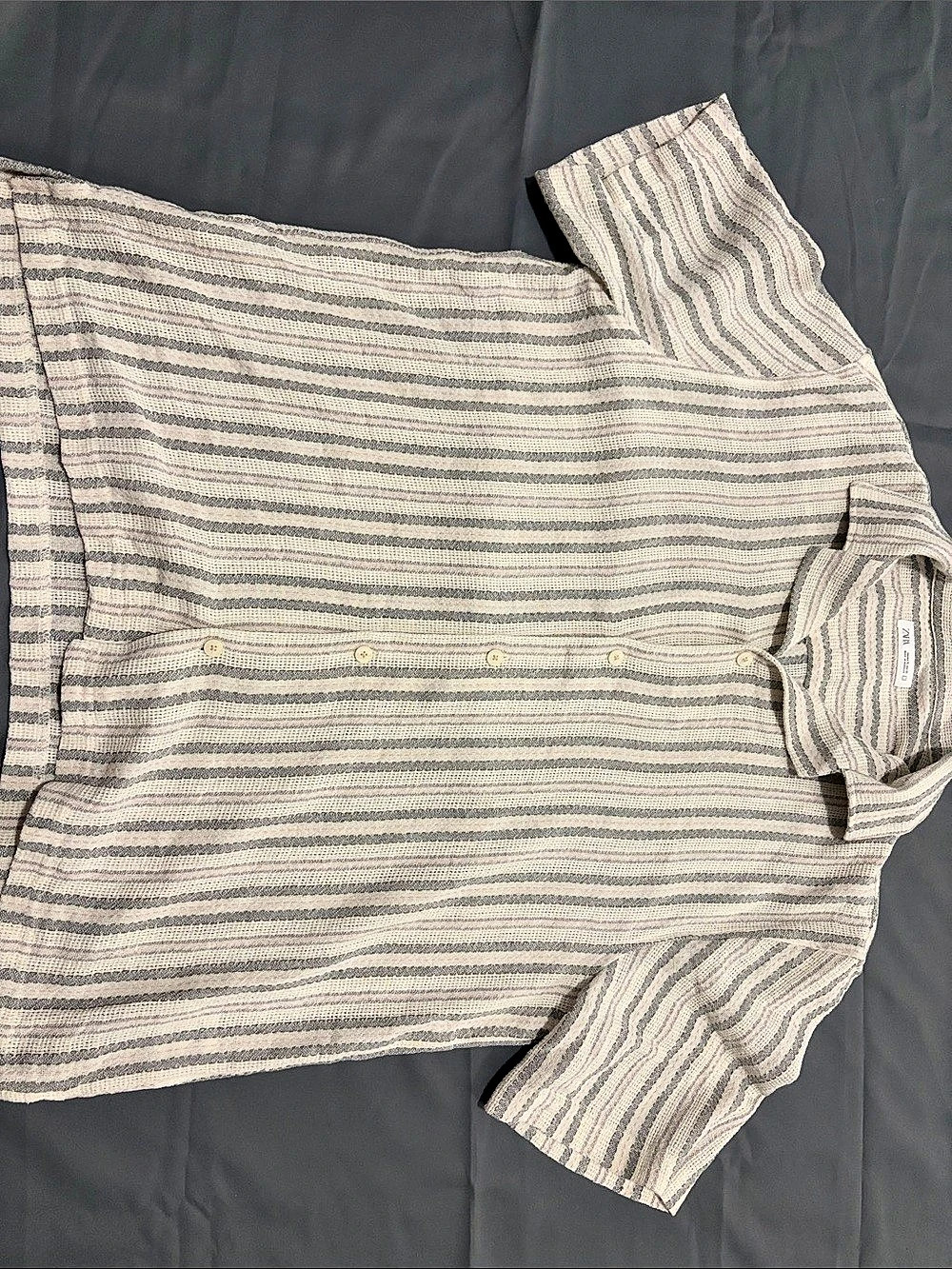 Zara Striped Button Down Shirt in Beige & Gray Size XL Like New